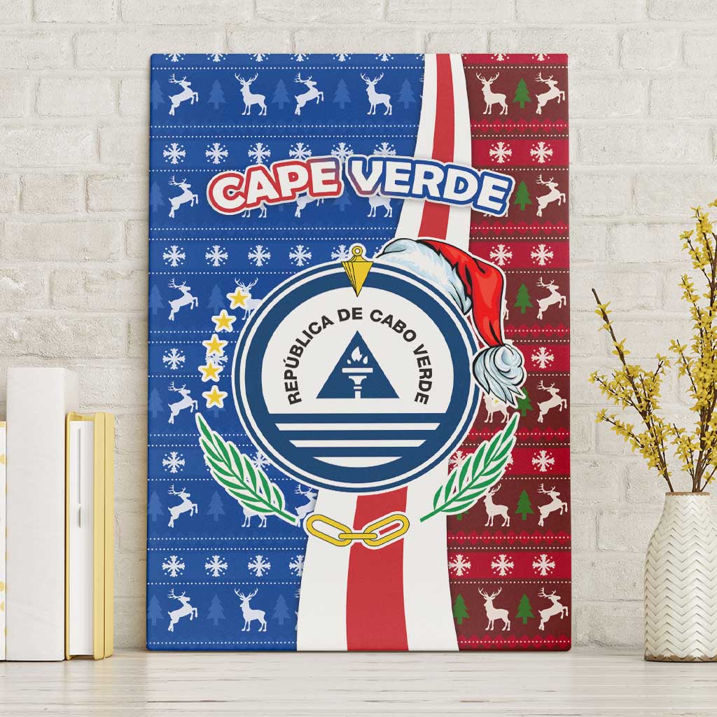Cape Verde Christmas Canvas Wall Art with Red and Blue Festive Pattern Christmas Tree and National Emblem Motif - Wonder Print Shop