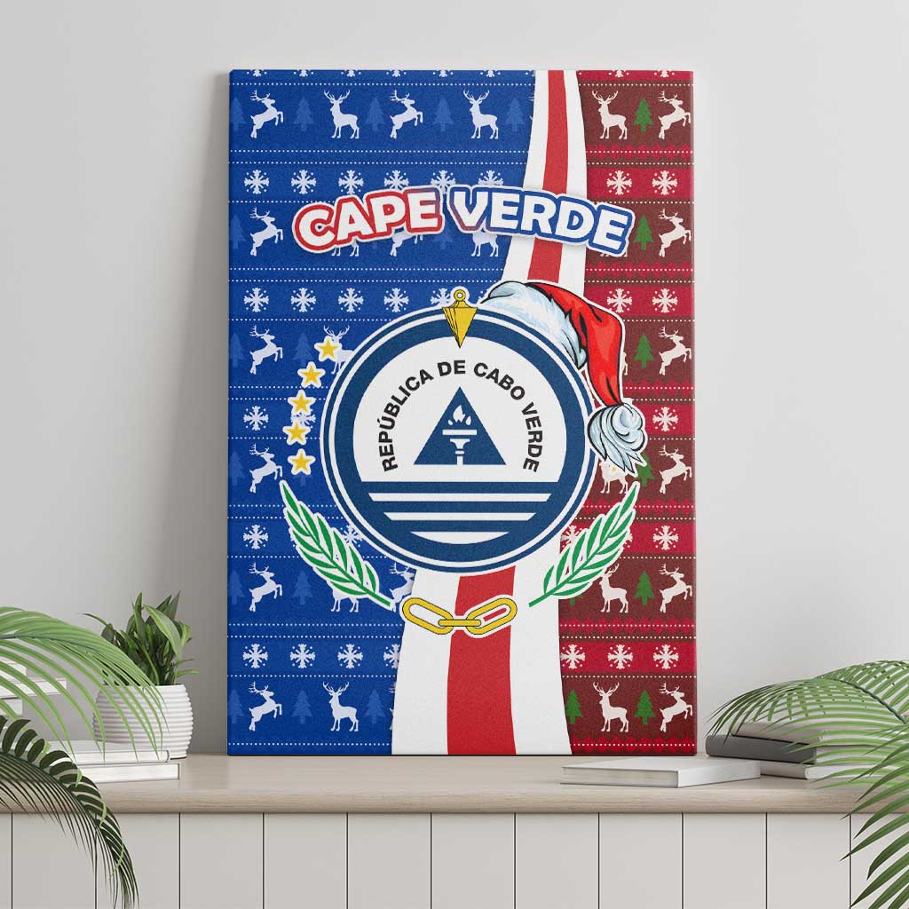 Cape Verde Christmas Canvas Wall Art with Red and Blue Festive Pattern Christmas Tree and National Emblem Motif - Wonder Print Shop