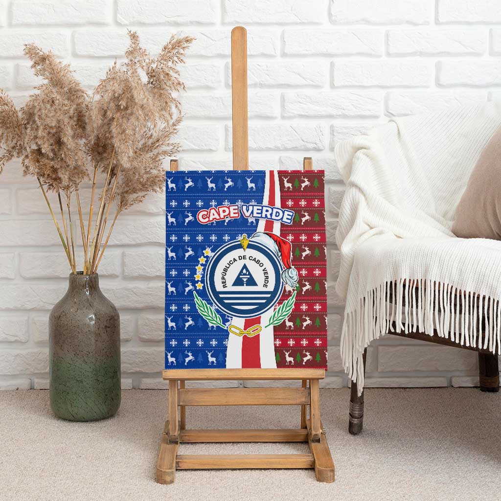 Cape Verde Christmas Canvas Wall Art with Red and Blue Festive Pattern Christmas Tree and National Emblem Motif - Wonder Print Shop