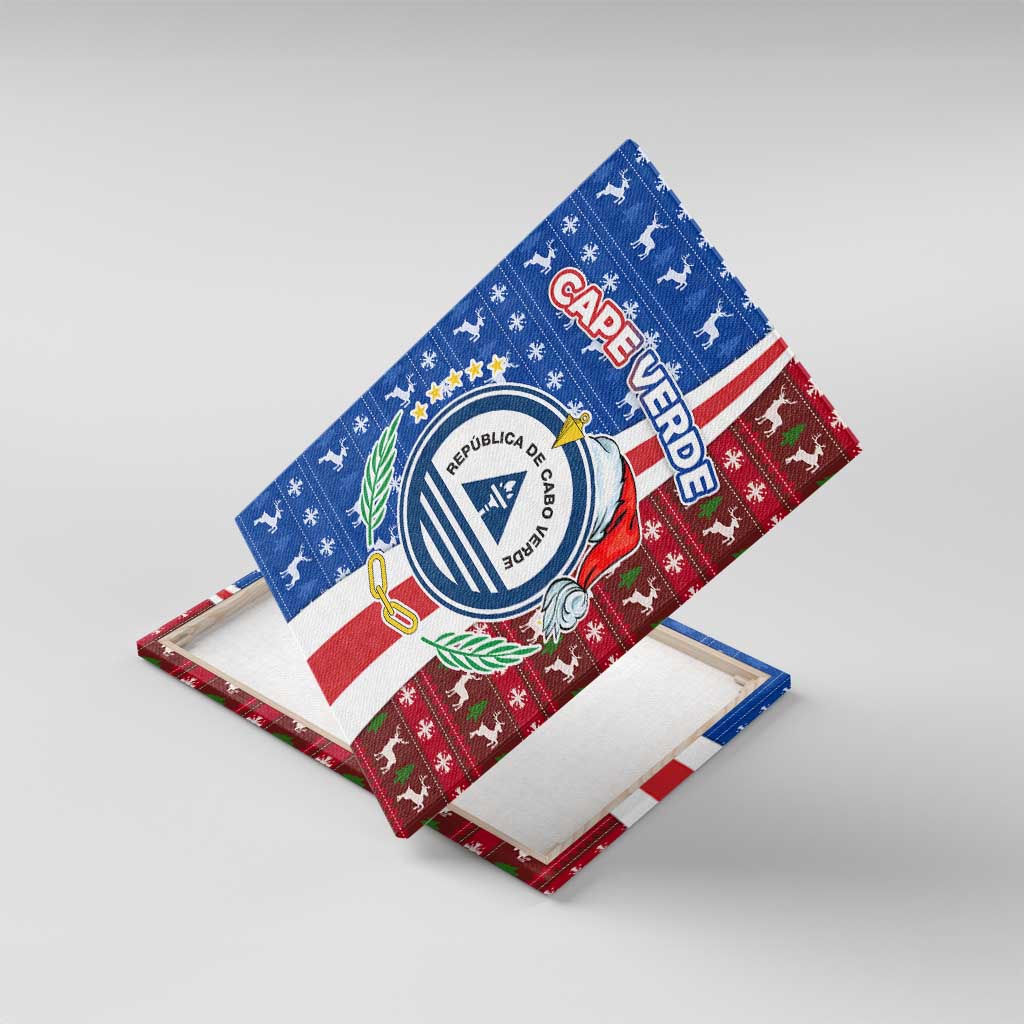 Cape Verde Christmas Canvas Wall Art with Red and Blue Festive Pattern Christmas Tree and National Emblem Motif - Wonder Print Shop
