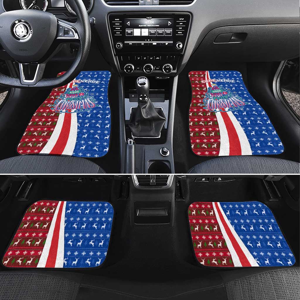Cape Verde Christmas Car Mats with Red and Blue Festive Pattern Christmas Tree and National Emblem Motif - Wonder Print Shop