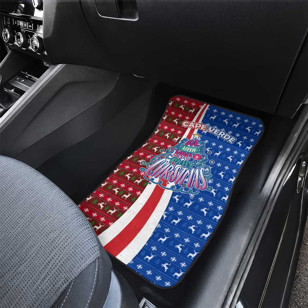 Cape Verde Christmas Car Mats with Red and Blue Festive Pattern Christmas Tree and National Emblem Motif - Wonder Print Shop