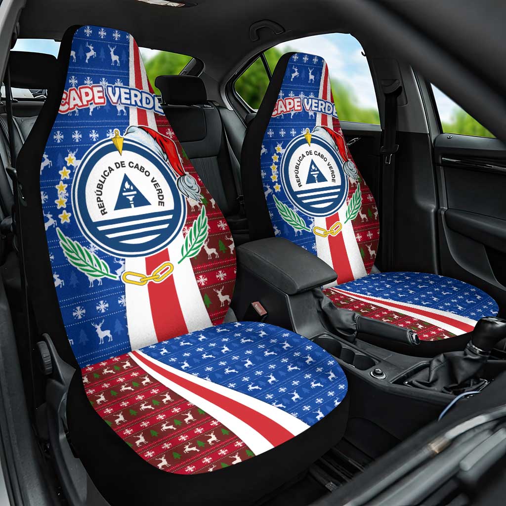 Cape Verde Christmas Car Seat Cover with Red and Blue Festive Pattern Christmas Tree and National Emblem Motif - Wonder Print Shop