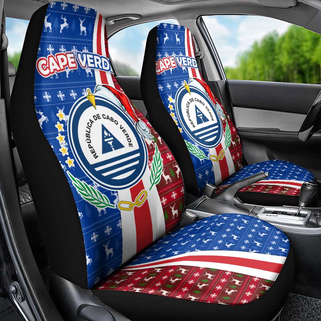 Cape Verde Christmas Car Seat Cover with Red and Blue Festive Pattern Christmas Tree and National Emblem Motif - Wonder Print Shop