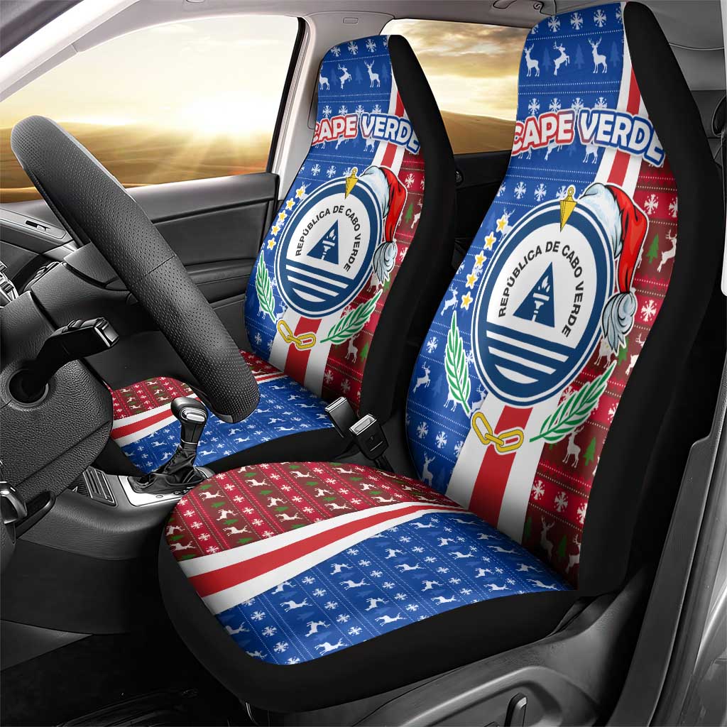 Cape Verde Christmas Car Seat Cover with Red and Blue Festive Pattern Christmas Tree and National Emblem Motif - Wonder Print Shop
