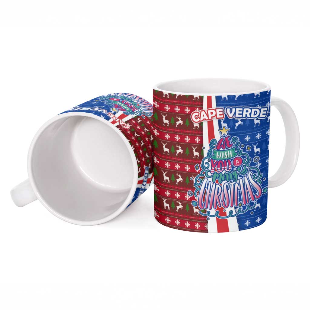 Cape Verde Christmas Ceramic Mug with Red and Blue Festive Pattern Christmas Tree and National Emblem Motif - Wonder Print Shop