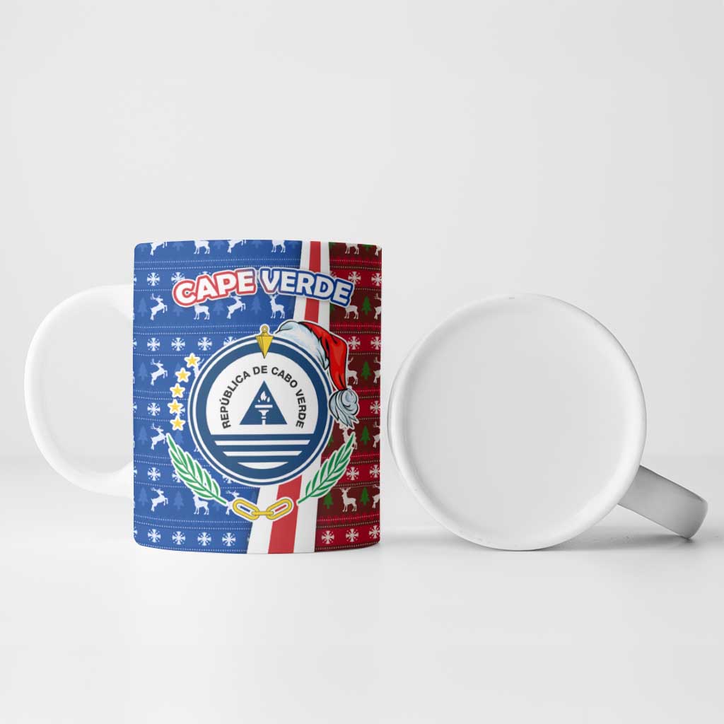 Cape Verde Christmas Ceramic Mug with Red and Blue Festive Pattern Christmas Tree and National Emblem Motif - Wonder Print Shop