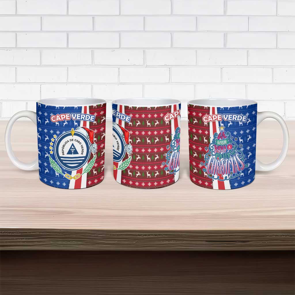 Cape Verde Christmas Ceramic Mug with Red and Blue Festive Pattern Christmas Tree and National Emblem Motif - Wonder Print Shop