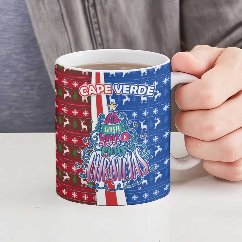 Cape Verde Christmas Ceramic Mug with Red and Blue Festive Pattern Christmas Tree and National Emblem Motif - Wonder Print Shop