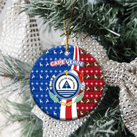Cape Verde Christmas Ceramic Ornament with Red and Blue Festive Pattern Christmas Tree and National Emblem Motif - Wonder Print Shop