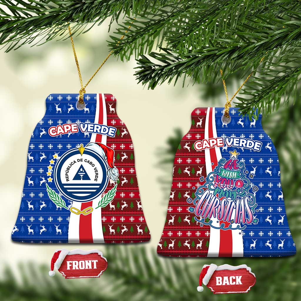 Cape Verde Christmas Ceramic Ornament with Red and Blue Festive Pattern Christmas Tree and National Emblem Motif - Wonder Print Shop