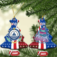 Cape Verde Christmas Ceramic Ornament with Red and Blue Festive Pattern Christmas Tree and National Emblem Motif - Wonder Print Shop