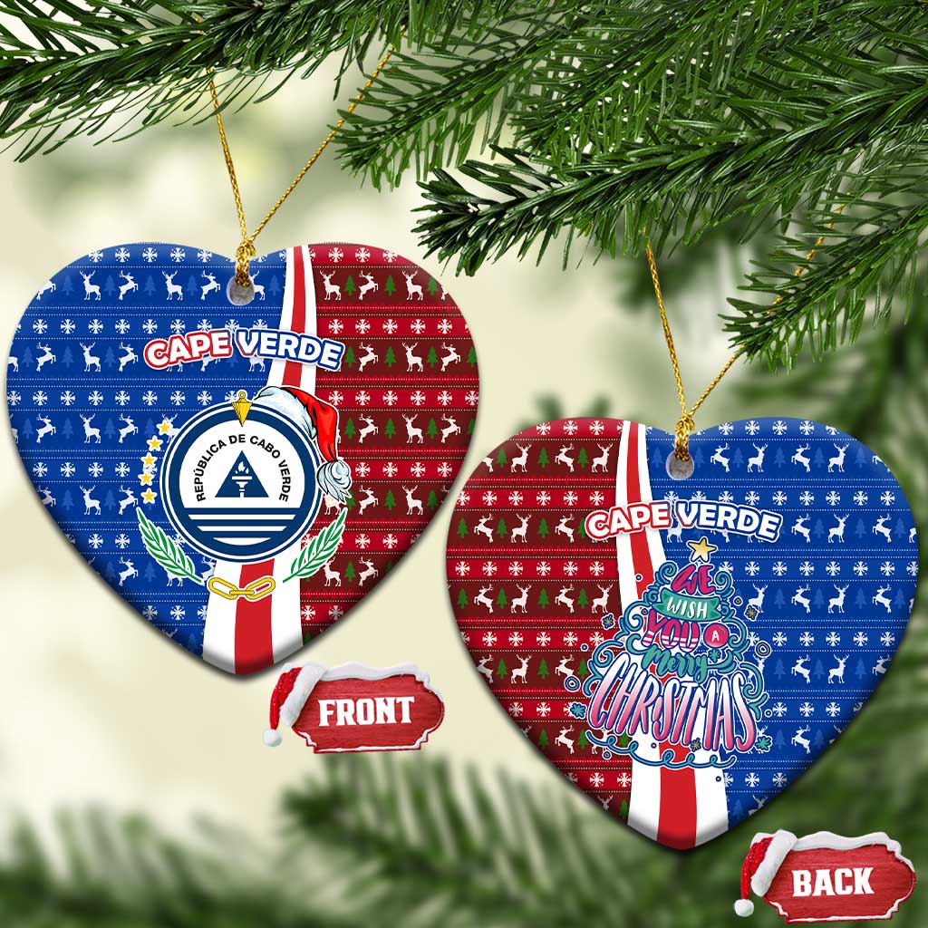 Cape Verde Christmas Ceramic Ornament with Red and Blue Festive Pattern Christmas Tree and National Emblem Motif - Wonder Print Shop