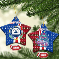 Cape Verde Christmas Ceramic Ornament with Red and Blue Festive Pattern Christmas Tree and National Emblem Motif - Wonder Print Shop