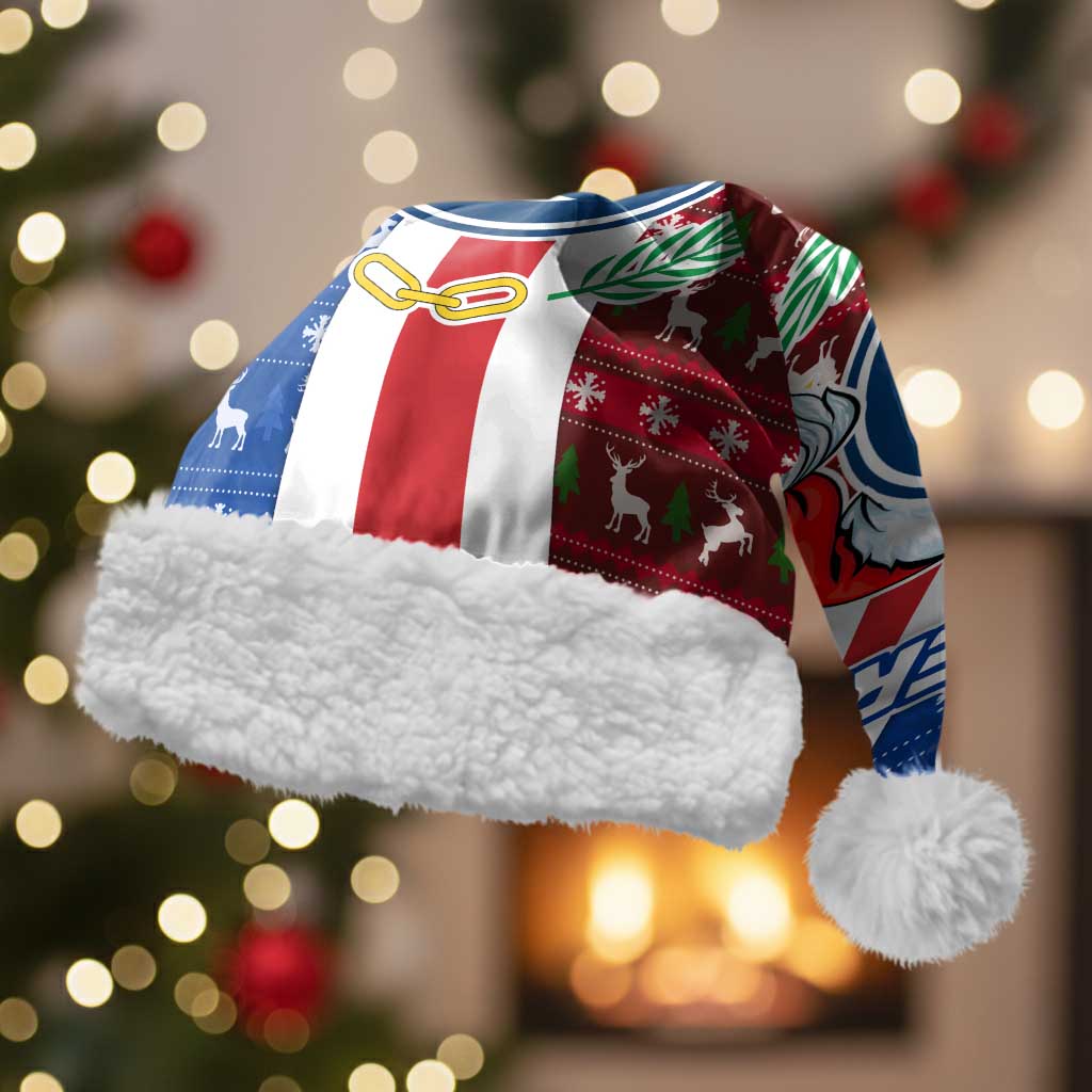 Cape Verde Christmas Santa Hat with Red and Blue Festive Pattern Christmas Tree and National Emblem Motif - Wonder Print Shop