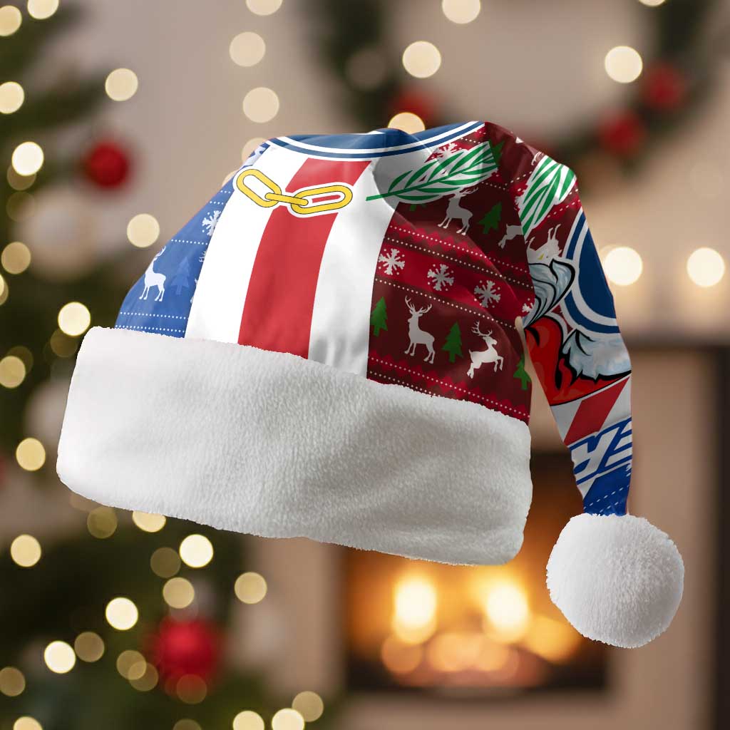 Cape Verde Christmas Santa Hat with Red and Blue Festive Pattern Christmas Tree and National Emblem Motif - Wonder Print Shop