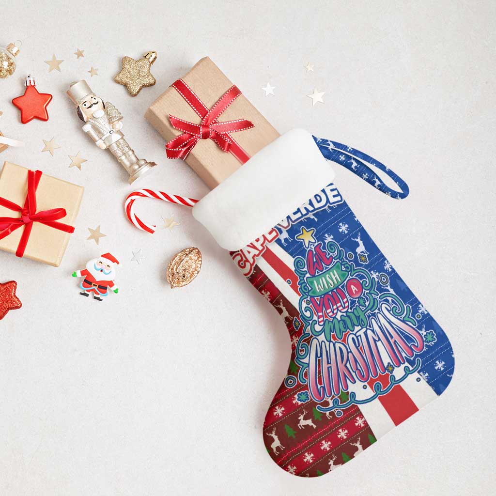 Cape Verde Christmas Stocking with Red and Blue Festive Pattern Christmas Tree and National Emblem Motif - Wonder Print Shop