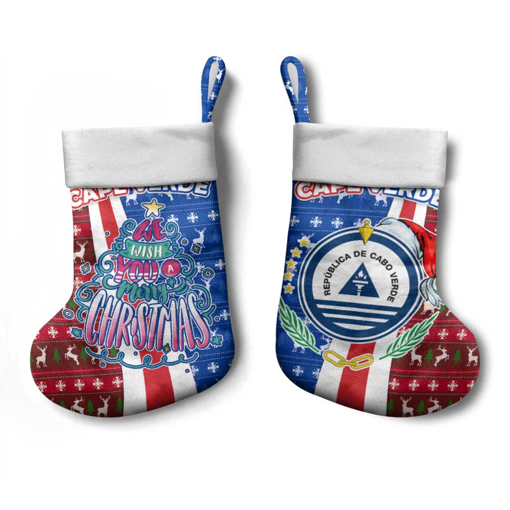 Cape Verde Christmas Stocking with Red and Blue Festive Pattern Christmas Tree and National Emblem Motif - Wonder Print Shop