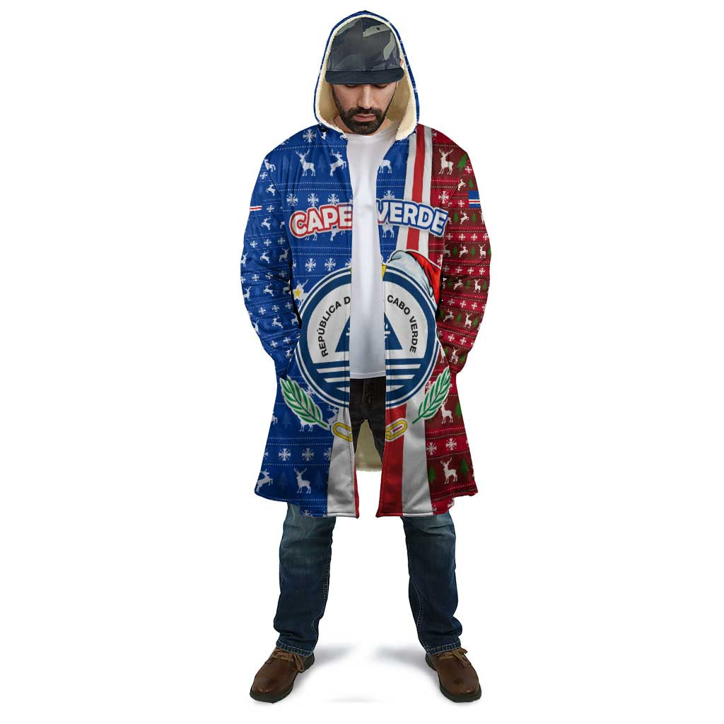 Cape Verde Christmas Cloak with Red and Blue Festive Pattern Christmas Tree and National Emblem Motif - Wonder Print Shop