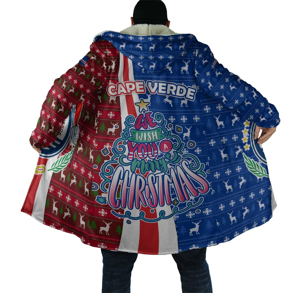 Cape Verde Christmas Cloak with Red and Blue Festive Pattern Christmas Tree and National Emblem Motif - Wonder Print Shop