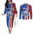 Cape Verde Christmas Couples Matching Off The Shoulder Long Sleeve Dress and Long Sleeve Button Shirt with Red and Blue Festive Pattern Christmas Tree and National Emblem Motif - Wonder Print Shop