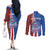 Cape Verde Christmas Couples Matching Off The Shoulder Long Sleeve Dress and Long Sleeve Button Shirt with Red and Blue Festive Pattern Christmas Tree and National Emblem Motif - Wonder Print Shop