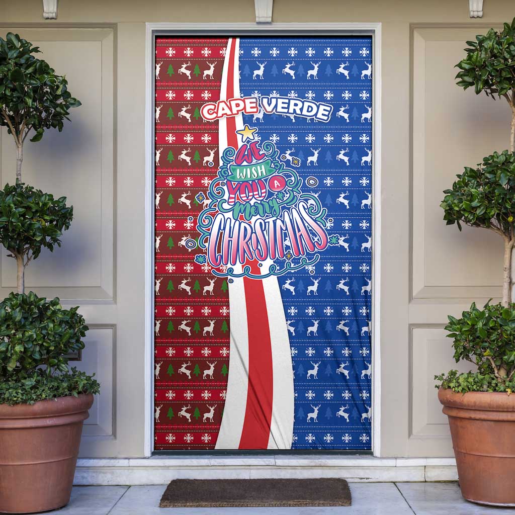 Cape Verde Christmas Door Cover with Red and Blue Festive Pattern Christmas Tree and National Emblem Motif - Wonder Print Shop