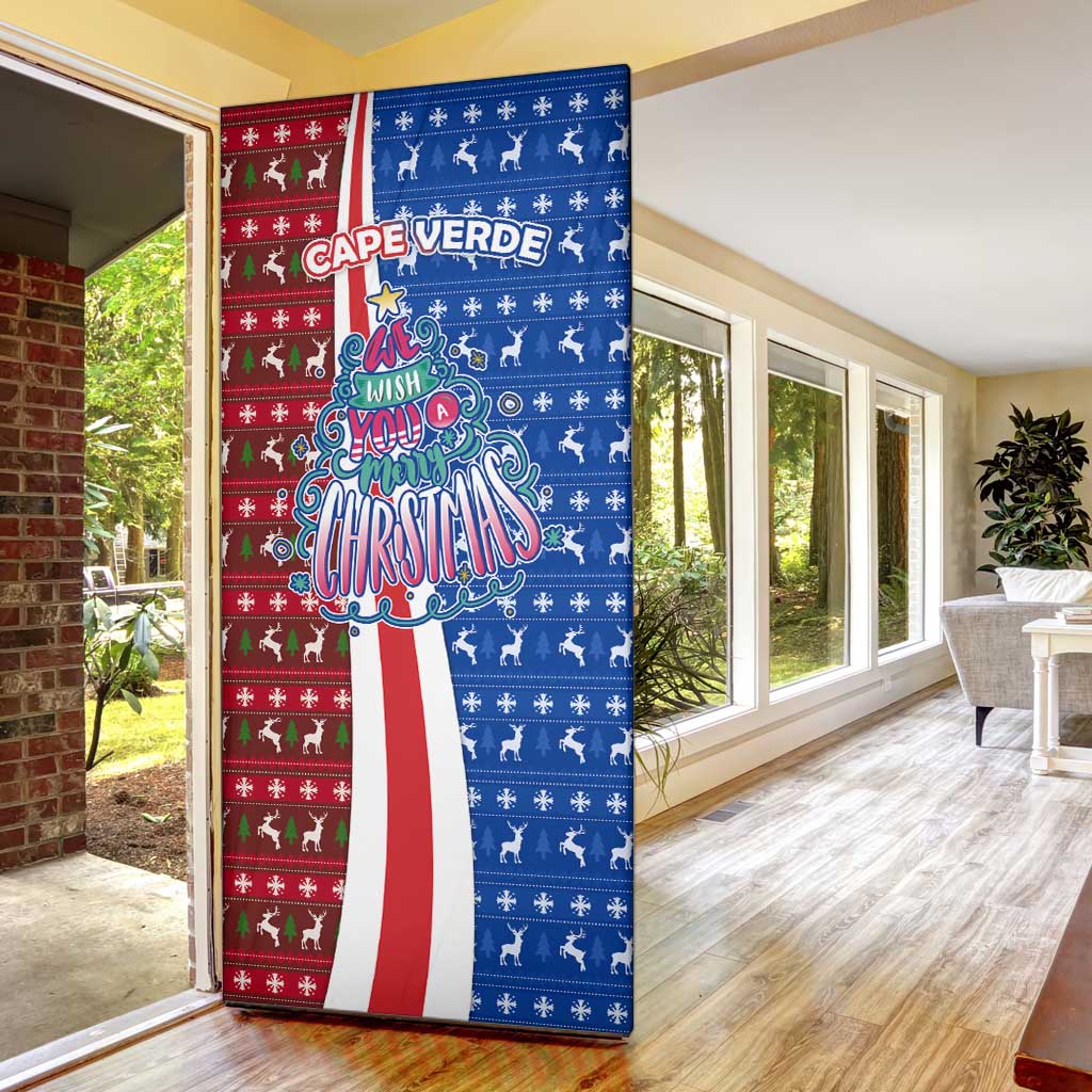 Cape Verde Christmas Door Cover with Red and Blue Festive Pattern Christmas Tree and National Emblem Motif - Wonder Print Shop
