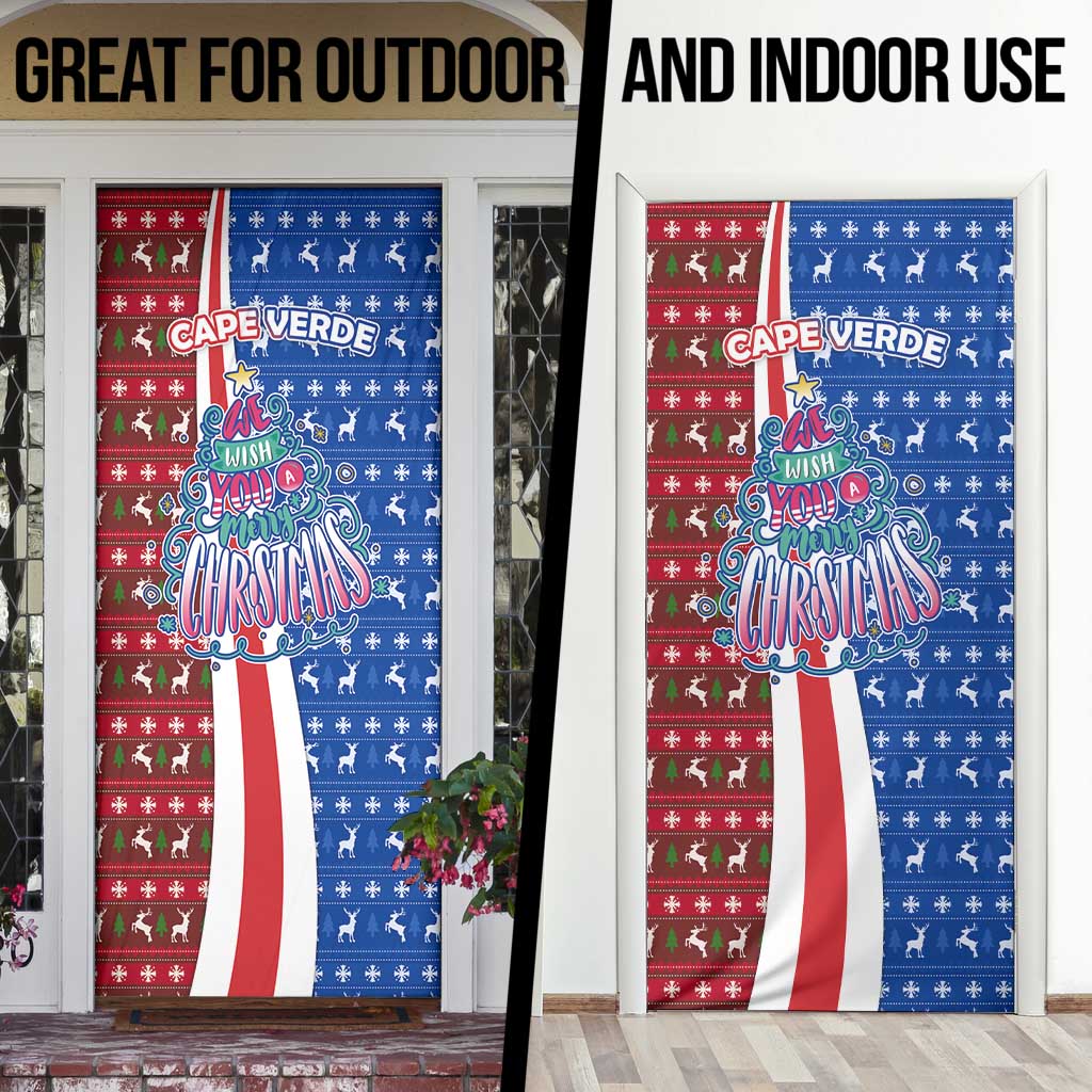 Cape Verde Christmas Door Cover with Red and Blue Festive Pattern Christmas Tree and National Emblem Motif - Wonder Print Shop