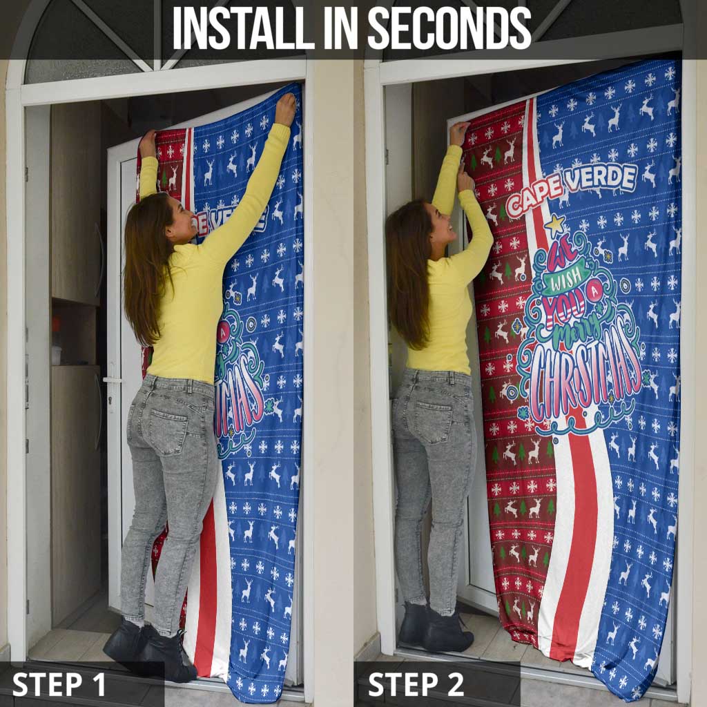 Cape Verde Christmas Door Cover with Red and Blue Festive Pattern Christmas Tree and National Emblem Motif - Wonder Print Shop