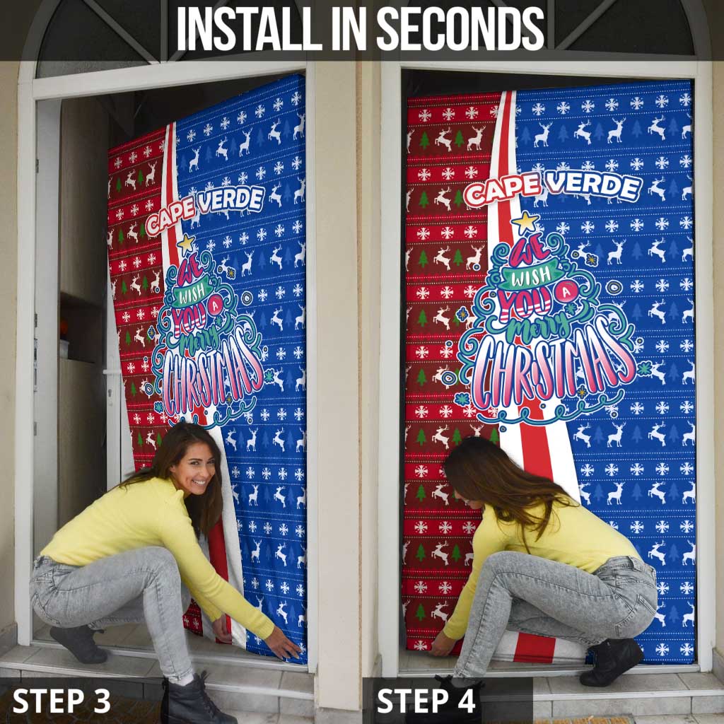 Cape Verde Christmas Door Cover with Red and Blue Festive Pattern Christmas Tree and National Emblem Motif - Wonder Print Shop