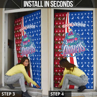 Cape Verde Christmas Door Cover with Red and Blue Festive Pattern Christmas Tree and National Emblem Motif - Wonder Print Shop