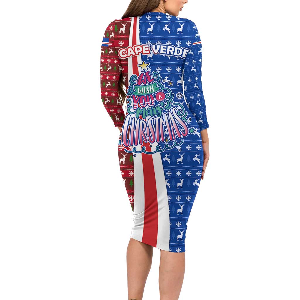 Cape Verde Christmas Family Matching Long Sleeve Bodycon Dress and Hawaiian Shirt with Red and Blue Festive Pattern Christmas Tree and National Emblem Motif - Wonder Print Shop