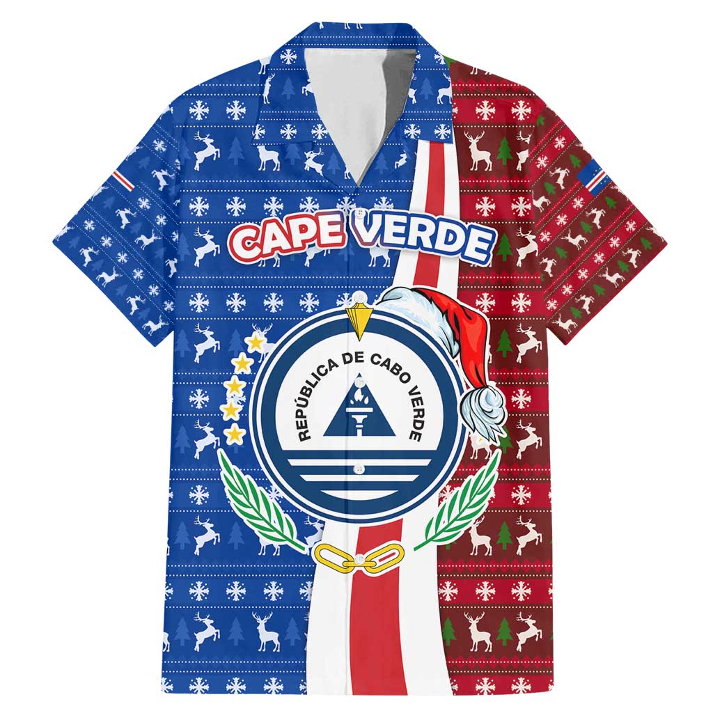 Cape Verde Christmas Family Matching Mermaid Dress and Hawaiian Shirt with Red and Blue Festive Pattern Christmas Tree and National Emblem Motif - Wonder Print Shop