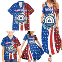 Cape Verde Christmas Family Matching Summer Maxi Dress and Hawaiian Shirt with Red and Blue Festive Pattern Christmas Tree and National Emblem Motif - Wonder Print Shop