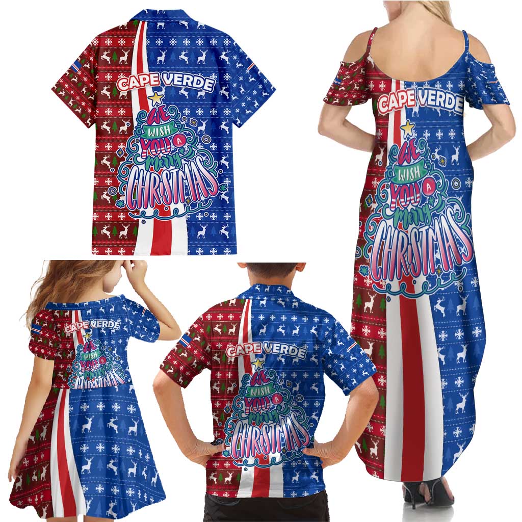 Cape Verde Christmas Family Matching Summer Maxi Dress and Hawaiian Shirt with Red and Blue Festive Pattern Christmas Tree and National Emblem Motif - Wonder Print Shop