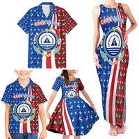 Cape Verde Christmas Family Matching Tank Maxi Dress and Hawaiian Shirt with Red and Blue Festive Pattern Christmas Tree and National Emblem Motif - Wonder Print Shop