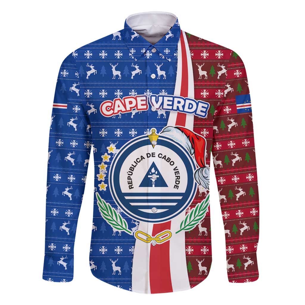 Cape Verde Christmas Family Matching Tank Maxi Dress and Hawaiian Shirt with Red and Blue Festive Pattern Christmas Tree and National Emblem Motif - Wonder Print Shop