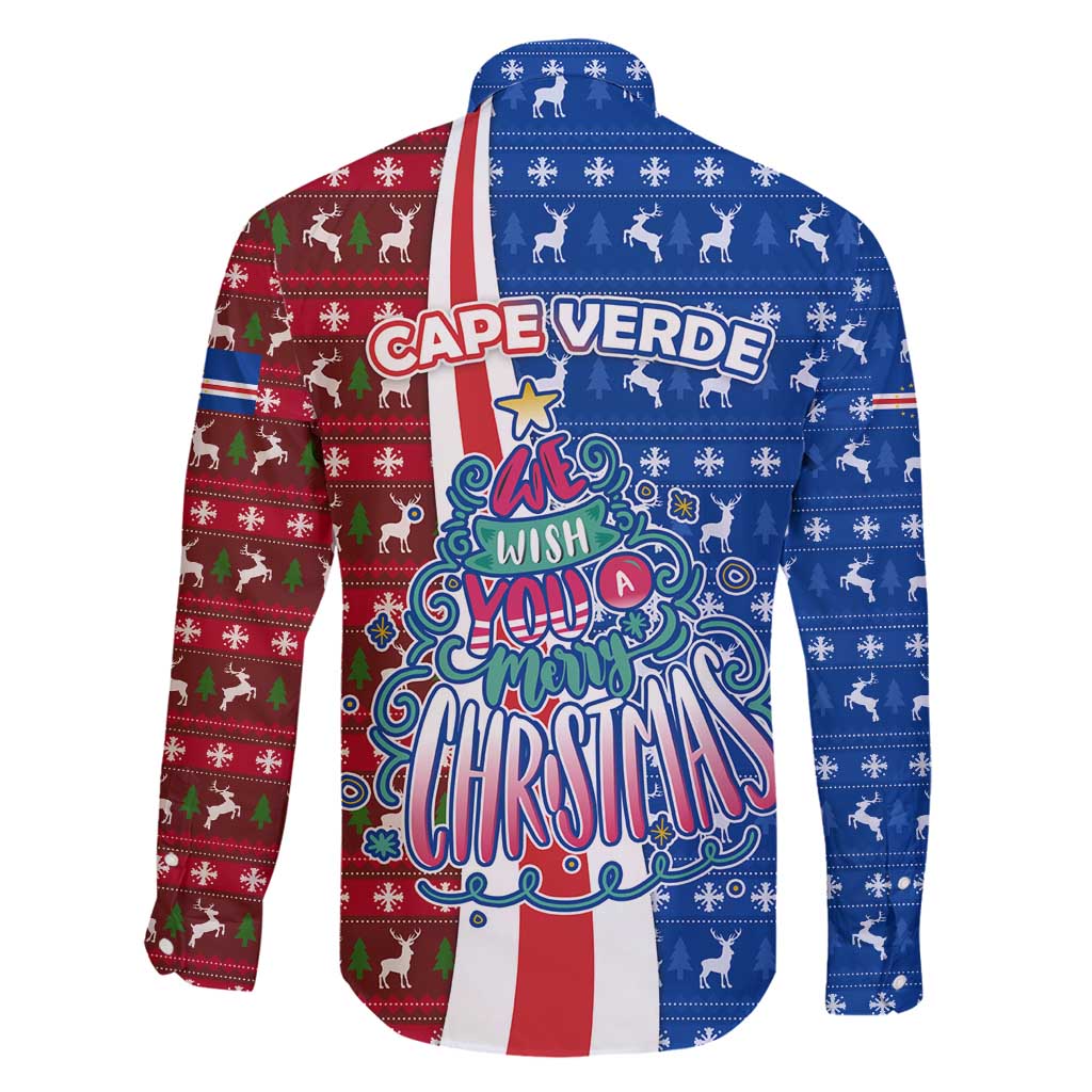 Cape Verde Christmas Family Matching Tank Maxi Dress and Hawaiian Shirt with Red and Blue Festive Pattern Christmas Tree and National Emblem Motif - Wonder Print Shop