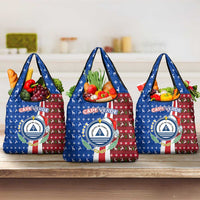 Cape Verde Christmas Grocery Bag with Red and Blue Festive Pattern Christmas Tree and National Emblem Motif - Wonder Print Shop