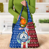 Cape Verde Christmas Grocery Bag with Red and Blue Festive Pattern Christmas Tree and National Emblem Motif - Wonder Print Shop