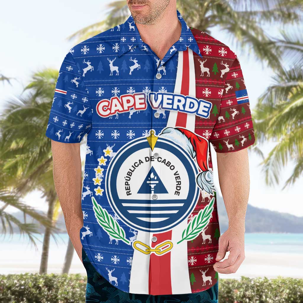 Cape Verde Christmas Hawaiian Shirt with Red and Blue Festive Pattern Christmas Tree and National Emblem Motif - Wonder Print Shop