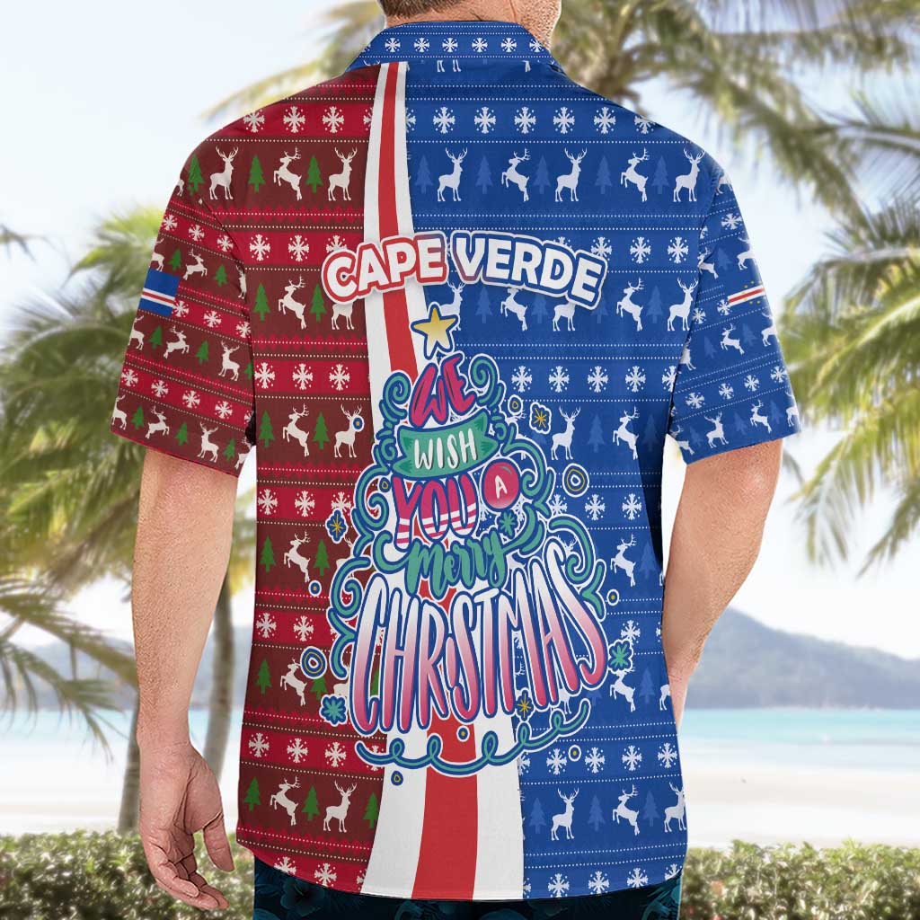 Cape Verde Christmas Hawaiian Shirt with Red and Blue Festive Pattern Christmas Tree and National Emblem Motif - Wonder Print Shop