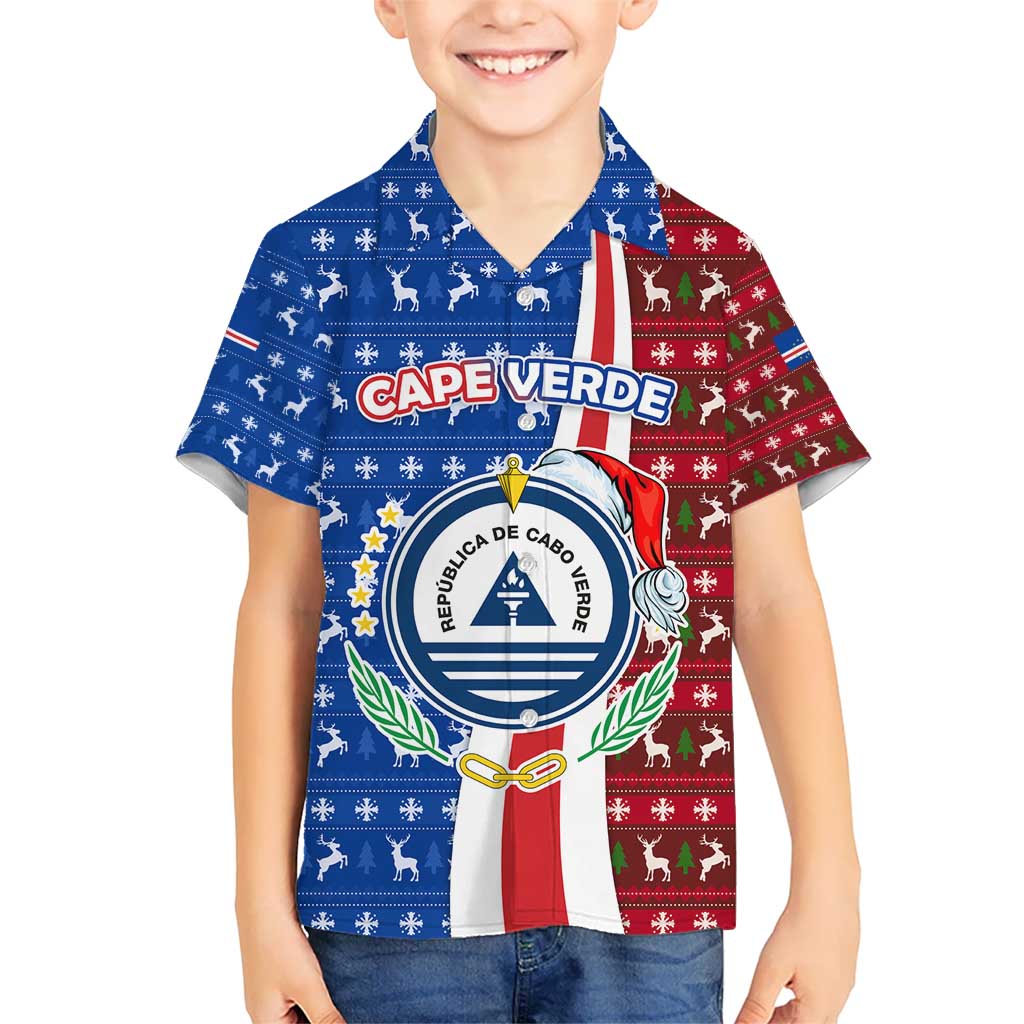 Cape Verde Christmas Hawaiian Shirt with Red and Blue Festive Pattern Christmas Tree and National Emblem Motif - Wonder Print Shop
