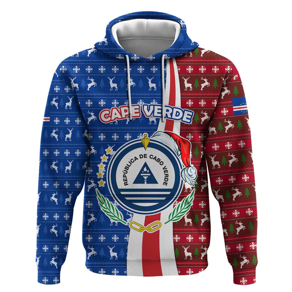 Cape Verde Christmas Hoodie with Red and Blue Festive Pattern Christmas Tree and National Emblem Motif - Wonder Print Shop