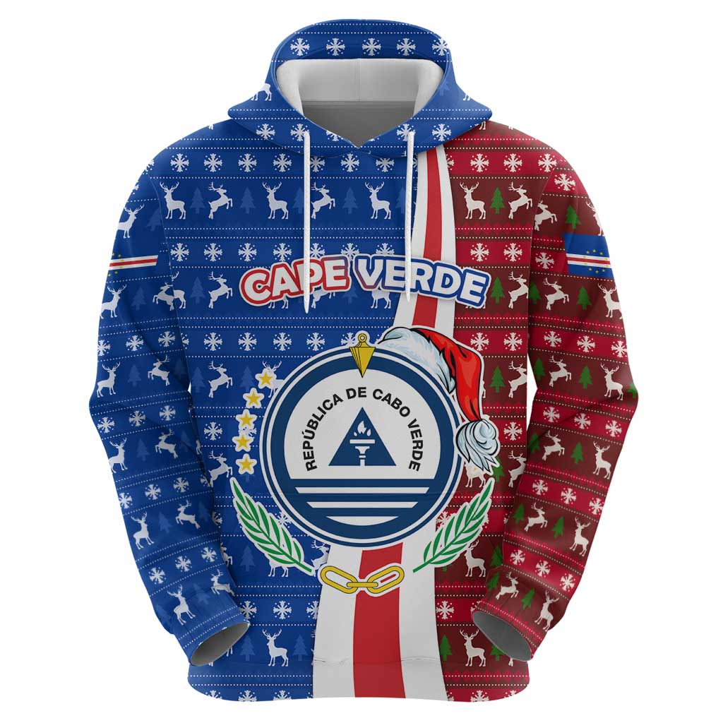 Cape Verde Christmas Hoodie with Red and Blue Festive Pattern Christmas Tree and National Emblem Motif - Wonder Print Shop