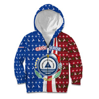 Cape Verde Christmas Kid Hoodie with Red and Blue Festive Pattern Christmas Tree and National Emblem Motif - Wonder Print Shop