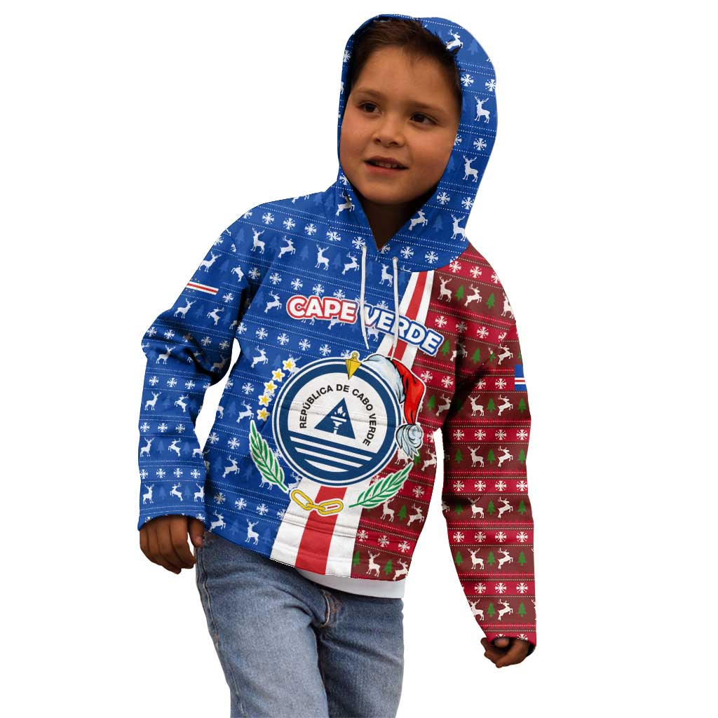 Cape Verde Christmas Kid Hoodie with Red and Blue Festive Pattern Christmas Tree and National Emblem Motif - Wonder Print Shop