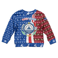 Cape Verde Christmas Kid Ugly Christmas Sweater with Red and Blue Festive Pattern Christmas Tree and National Emblem Motif - Wonder Print Shop
