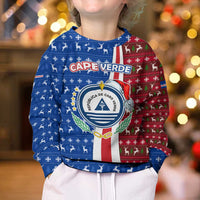 Cape Verde Christmas Kid Ugly Christmas Sweater with Red and Blue Festive Pattern Christmas Tree and National Emblem Motif - Wonder Print Shop